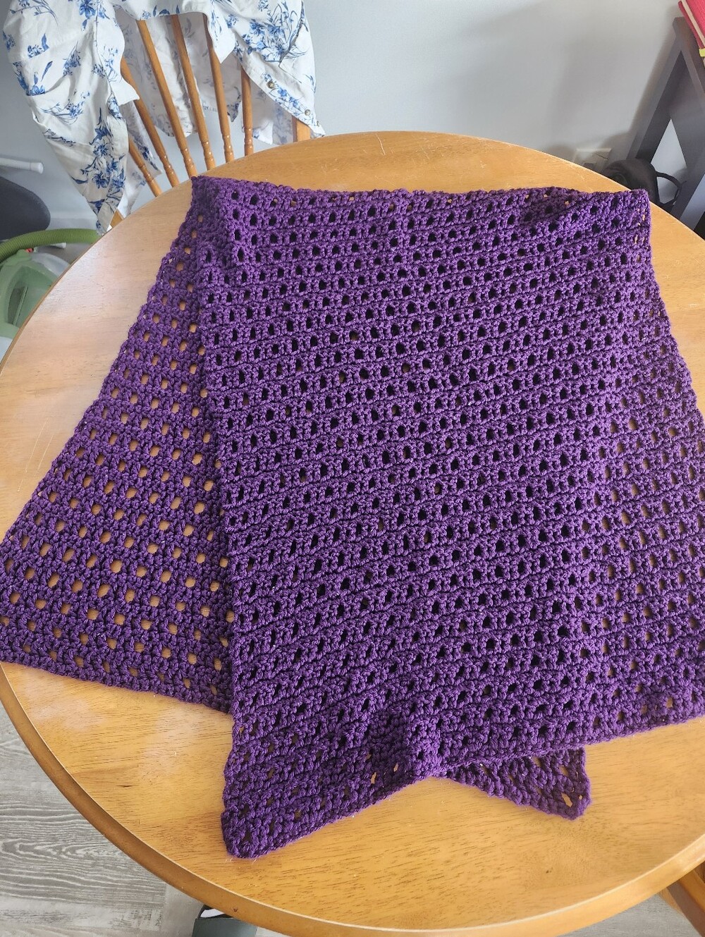 Handknit Dark Purple Wool Scarf – Sustainable Wool Wrap, Crochet